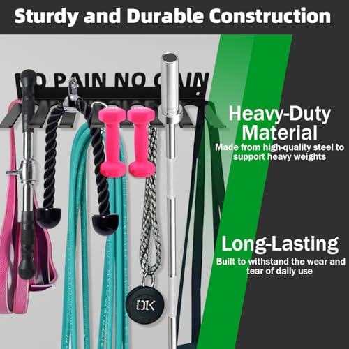 Home Gym Accessories Organization Storage Rack Equipment For Home 8 Hook Wall Hanger Display Gear Barbells Resistance Bands Jump Ropes Lifting Belt Hanger Accessories Hardware Included - color: NO PAIN NO GAIN