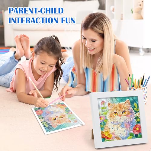 Leixonl Diamond Art Kits for Kids with Framed (7 in) Cartoon Animals DIY Gem Art Painting - Arts & Crafts Gifts for Beginners & Teens (1p-6 in-cat-02) - color: 1p-6 in-cat-02
