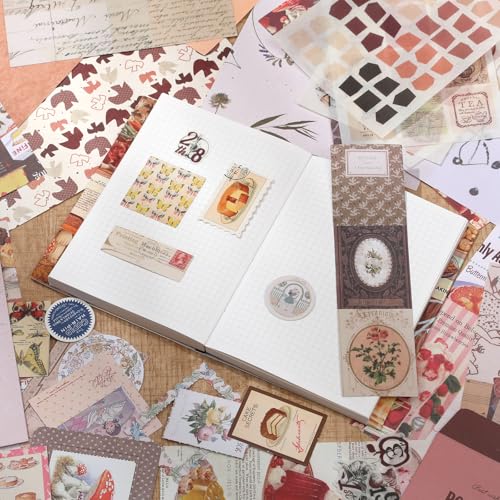 Upgraded Scrapbook Photo Album Supplies Kit with Tweezers and Glue Tape – Vintage Aesthetic Junk Journal Kit, Large Scrapbooking Paper, Sticker Pack, Notebook, DIY Craft, Gift for Adults (Goodtime) - color: Goodtime