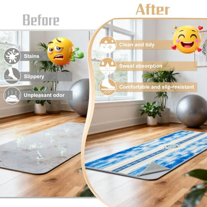 Hot Yoga Towel Non Slip, Ultra-Absorbent Yoga Mat Towel, Soft with Printed Design, Machine Washable, Yoga Pilates Towel Suitable for Exercise, Pilates, Yoga, 72x27in.Blue Stripe - color: Blue Stripe