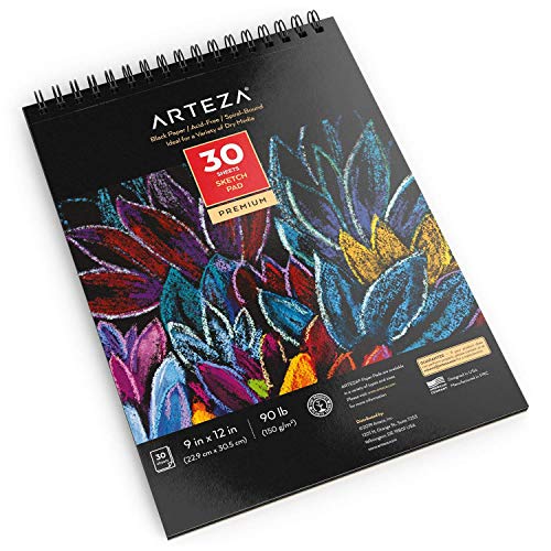 ARTEZA Spiral Sketch Book 9x12 Black Art Paper Drawing Pad 30 Sheets Sketch Pads for Drawing Adults & Teens - size: 1 Pack