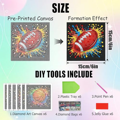Yunruily 6 Pack Small Diamond Art for Kids - Balls Mini Diamond Painting Kits for Kids,Diamond Art Kits for Kids Ages 4-8-12,Children Gifts and Home Wall 6x6inch - color: ball