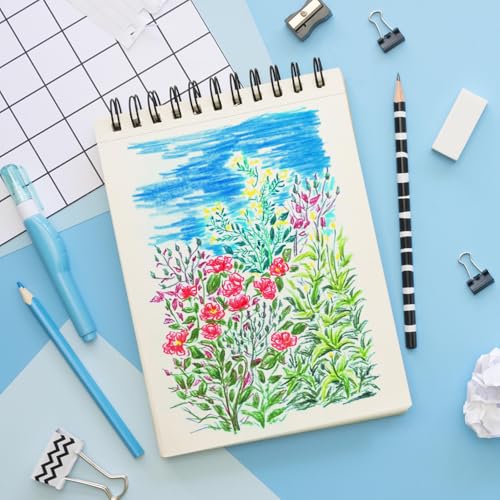 5.8x8.3in Sketch Book, 60Sheets Spiral Bound Notebooks, Natural White 92lbs/150gsm Acid-Free Drawing Paper for Painting,Sketching, Professional Sketch Pad for Artists, Beginners. NW-Black - color: Natural White-Black