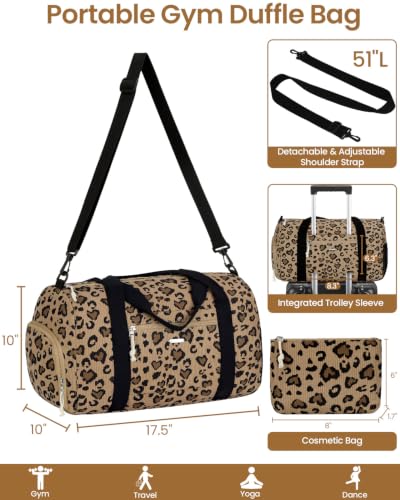 Vankor Gym Bag for Women, 17.5 inch Sports Duffle Bag with Shoe Compartment - color: Corduroy Leopard Print