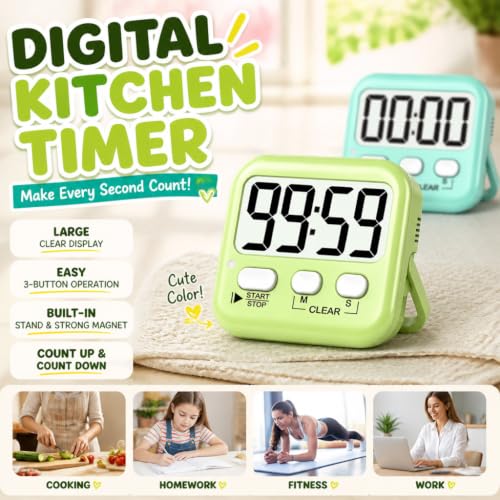 Antonki 2 Pack Digital Timer for Kids Classroom Kitchen Timers for Cooking | w/ Battery, Easy to View, Alarm, Mute Mode, Count Down/Up, Magnetic, Kickstand, Hanging, Classroom Timer for Teacher Supplies - color: 2 * Amazing Macaron ( 98%+choice for Kids )