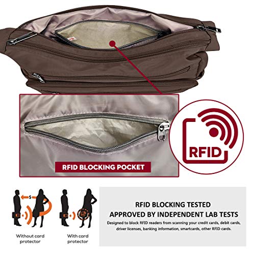 VOLGANIK ROCK RFID Purses for Women Fabric Nylon Multi Pocket Crossbody Bag Ladies Travel Handbag - color: Coffee, size: Standard