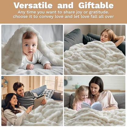 LIFEYJ Faux Fur Throw Blanket for Couch,Soft Plush Bubble Blanket,60"x80" - color: G-white, size: 60"W x 80"L