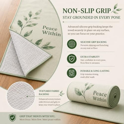 COREMOTION Non-Slip Hot Yoga Mat Towel 24" x 72", Waffle Microfiber, Super Absorbent, Quick-Dry, Silicone Grip Dots for Yoga, Pilates, Bikram, Gym, Travel, (Peace Within)