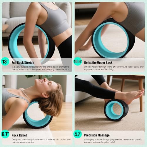 4 Pack Back Roller- Yoga Wheel for Back Pain Reliefn & Stretching, Back Wheel for Deep Tissue Massage, Back Stretcher for Physical Therapy & Exercise - color: Blue and Black