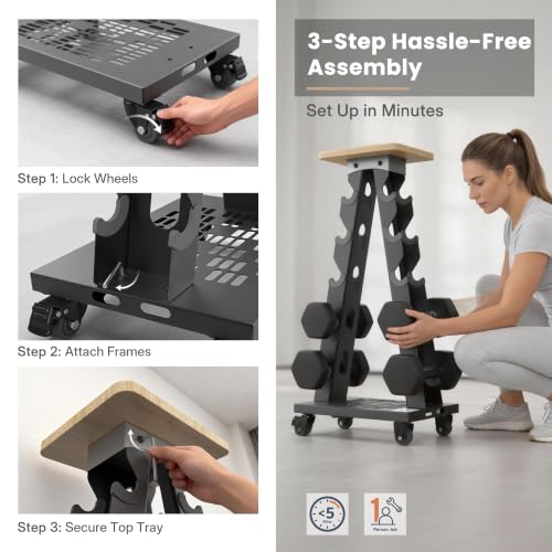 Vertical Dumbbell Rack, 5-Tier Weight Rack, Wheels, 300LBS Capacity