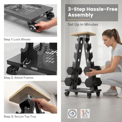 Vertical Dumbbell Rack, 5-Tier Weight Rack, Wheels, 300LBS Capacity