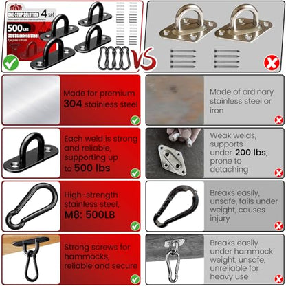 sprookber 304 Stainless Steel Pad Eye Snap Hook, M5 Ceiling Hook 500Lb,8Pcs | Hanging Kit with Screws for Hammock Chair Swing, Yoga Gym Equipment, Sun Shade Sail, Plant Hangers & Marine Boat Hardware - size: 2 Inch, style: Black Oval