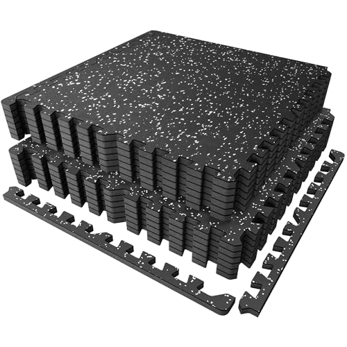 PRAISUN 0.56" Rubber Top Gym Flooring, Heavy Duty Gym Mats for Home Gym - size: 12 Tiles (48 Sq Ft)