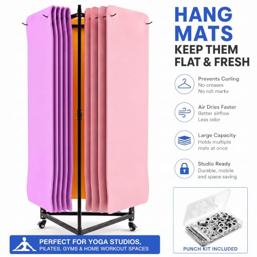 Tallew Yoga Mat Storage Rack with Wheels for Gyms, Studios, 3-Sided