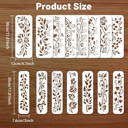 ORIGACH 15 Pcs Vine Stencils for Painting on Wood Wall | Reusable Plant Painting Stencils Templates for Fabric Canvas Window Furniture Home Decor - style: Vine
