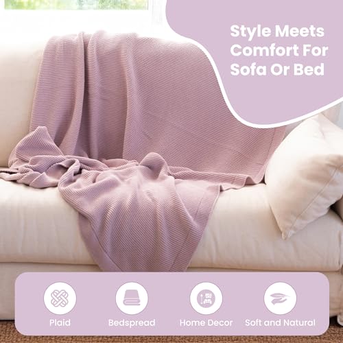 Dalisa 100% Organic Turkish Cotton Throw Blanket - GOTS Certified, Cozy - Perfect for Couch, Bed, and Home Decor - Boho Vintage Knit Alina (Lavender Frost, 50x60) - color: Lavender Frost, size: 50x60