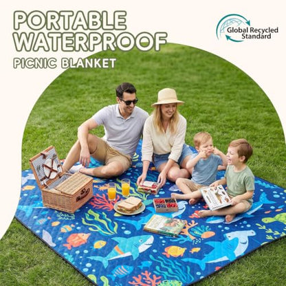 Genovega Waterproof Beach Blanket Picnic Outdoor Play Floor Mat Playmat Teen Boy Gift Trendy Stuff Teenage Age 4 5 6 7 8 9 10 11 12 13 14 15 Year Old Little Kids Young Men Son Godson Birthday - color: Ocean Shark
