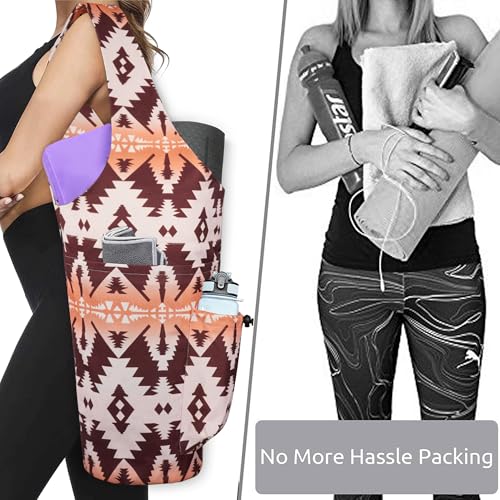 Yoga Mat Bag - Large Opening Long Tote Yoga Mat Carrier Holder Bag with Waterproof Wet Zipper Pocket and Drawstring Water Bottle Pocket - Yoga Bag Fit Most Size Mats - color: Boho Camel