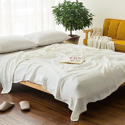 EMME Cotton Muslin Large Throw Blanket Couch Breathable Gauze Soft Lightweight Bed Blankets Adults (White,50"x70") - color: 04-white-1, size: Large Throw (50" X 70")