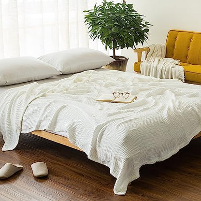 EMME Cotton Muslin Large Throw Blanket Couch Breathable Gauze Soft Lightweight Bed Blankets Adults (White,50"x70") - color: 04-white-1, size: Large Throw (50" X 70")