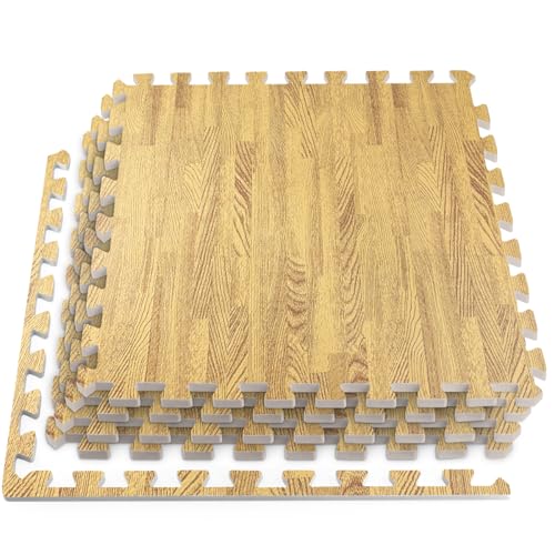 HomeCube USA 3/8 Inch Thick Interlocking Wood Grain Foam Floor Tiles for Home, Office, Workout Equipment Space, Commercial Areas, Anti-Fatigue Flooring Padding 24x24 in, Medium Oak, 96 SQ Ft -24 Tiles - color: Medium Oak, size: 96 Sq Ft (24 Tiles)