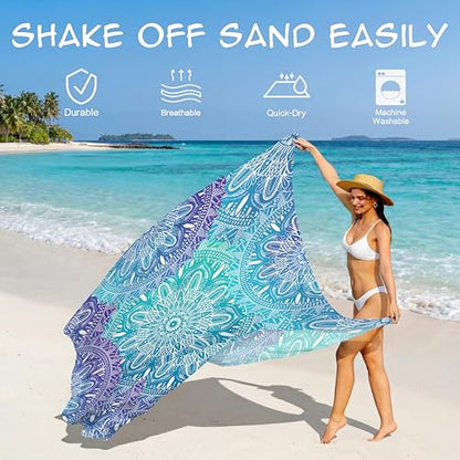 Aroveea Beach Blanket Waterproof Sandproof 78''X81''/10'X9' Oversized Mat - color: Mandala3, size: 78''x81''