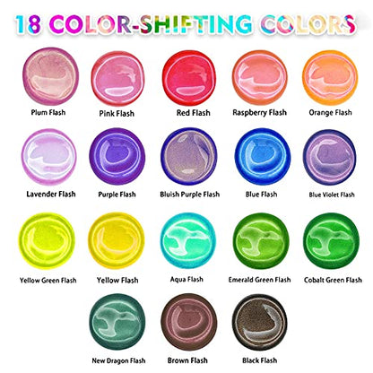 ABEIER Iridescent Acrylic Paint Set, 18 Colors x 2 oz, Non-Toxic | Non-toxic, chameleon color shift, shimmery metallic finish, rich pigments, smooth blending, waterproof when dry - color: 18 Colors