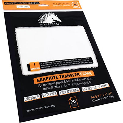 MyArtscape Graphite Transfer Paper Roll 17" x30ft & 20 White Sheets Bundle, Wax-Free, Erasable, Smudge-Free, Ideal for Drawing, Tracing, Arts & Crafts – Precise, Durable, Premium Supplies