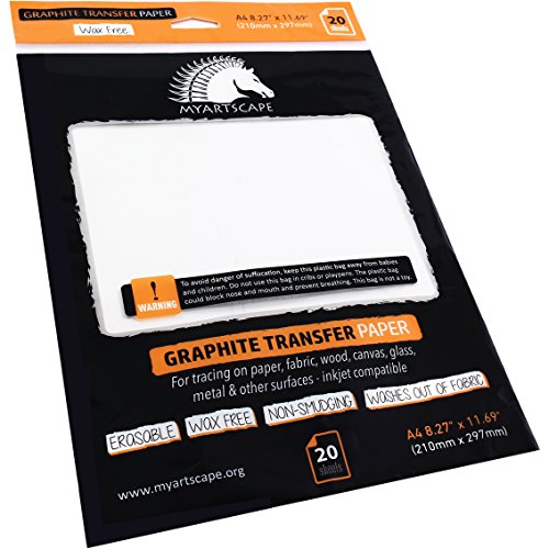 MyArtscape Graphite Transfer Paper Roll, Wax-Free, 17" x 15ft Paper Roll with Graphite Transfer Paper, 20 White Sheets - Erasable - Smudge-Free
