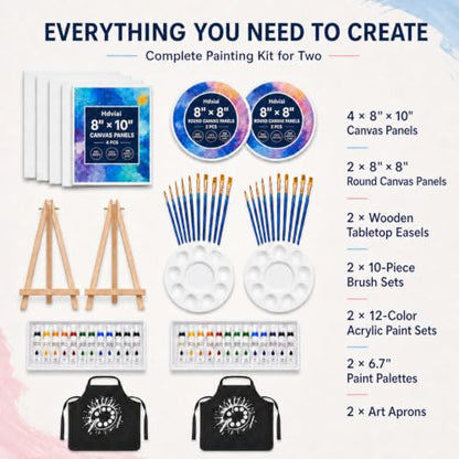 Hdviai Sip and Paint Kit for Couples, 56-Piece Set with Easels and Canvas - size: 58Pack 8 x 10inch