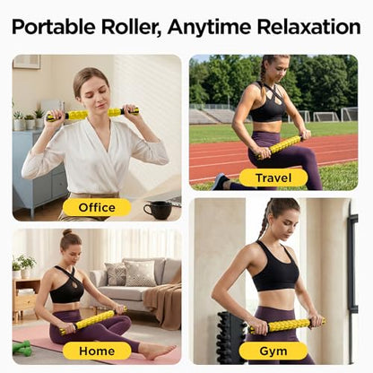Muscle Roller & Massage Roller Stick for Athletes - Lymphatic Drainage Support, Relieves Muscle Soreness, Cramping & Tightness - Targets Legs, Arms, Back & Calves （Yellow） - color: Yellow