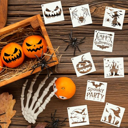80 Pcs 4 x 4 Inch Halloween Stencils for Painting on Wood, Reusable Happy Pumpkin Spider Web Stencil DIY Ornaments Ghost Paint Template Set for Wall Door Home Decor - style: Halloween