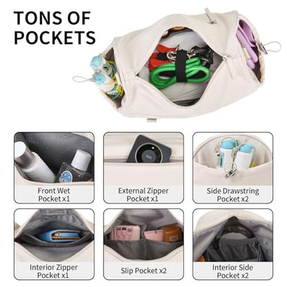 Small Gym Bag for Women Men, 15L Sports Workout Bag with Wet Pocket and Yoga Mat Holder, Lightweight & Water-Resistant Mini Travel Duffle Bag (Beige) - color: Beige