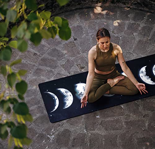nuveti Printed Travel Yoga Mat 1/16 Inch Thick Non Slip Fitness Workout Mat | with Carrying Bag, Foldable Lightweight Suede & Natural Rubber Yoga Mat for Yoga Pilates and Fitness 72" L x 24" W x 1.5mm - color: Moon Eclipse