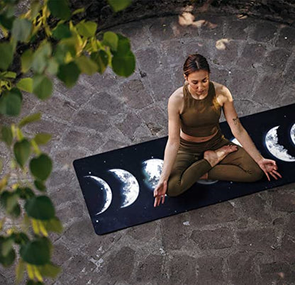 nuveti Printed Travel Yoga Mat 1/16 Inch Thick Non Slip Fitness Workout Mat | with Carrying Bag, Foldable Lightweight Suede & Natural Rubber Yoga Mat for Yoga Pilates and Fitness 72" L x 24" W x 1.5mm - color: Moon Eclipse