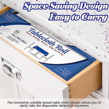 Navy Blue Plastic Tablecloth Roll: 54in X 120ft, Disposable with Easy Slide Cutter, Fit Any Shape & Size Tables, Perfect for Picnic, Party, Birthdays - color: Blue, size: 1440" x 54" (Rectangular)
