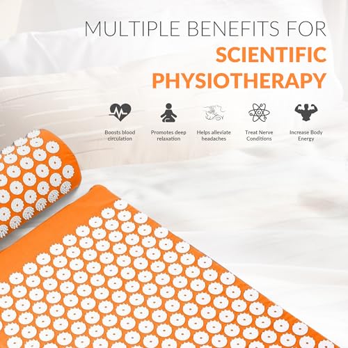 Fitvids Acupressure Mat and Pillow Set for Back/Neck Pain, Acupuncture Products to Relieve Muscle Fatigue, Improve Insomnia for Sedentary People, Acupuncture Eases Stress, Massage Mat, Orange - style: Orange