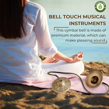 Tibetan Tingsha Bells Cymbals Meditation Chime Bells, 6.3 cm Percussion Instrument, with Cloth Bag, Embossed 8 Lucky Symbols, Ideal for Yoga, Mindfulness, Spiritual Healing, and Sound Therapy