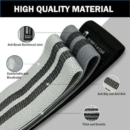 KANGFITER Non-Slip Fabric Resistance Bands for Working Out 3 Levels - color: 2.Grey and Black 3 PCS