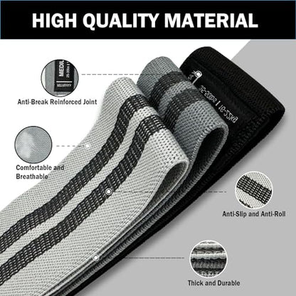 KANGFITER Non-Slip Fabric Resistance Bands for Working Out 3 Levels - color: 2.Grey and Black 3 PCS
