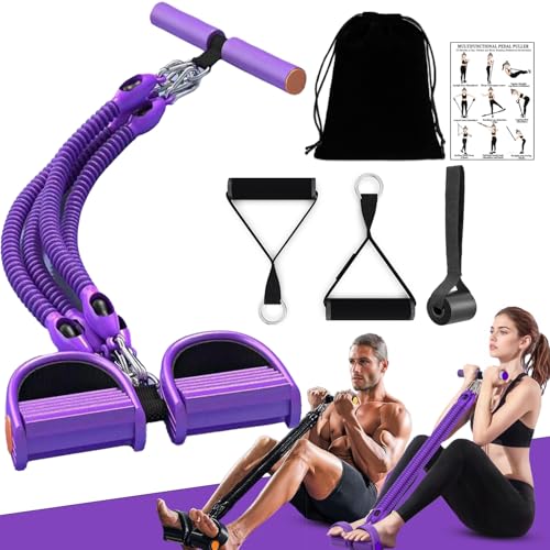2026 Upgrade Foot Pedal Resistance Band, Adjustable 4-Tube Pedal Ankle Puller Resistance Band with Handle, Multifunction Home Gym Equipment, Stirrup Puller for Men Women for Full Body Exercise