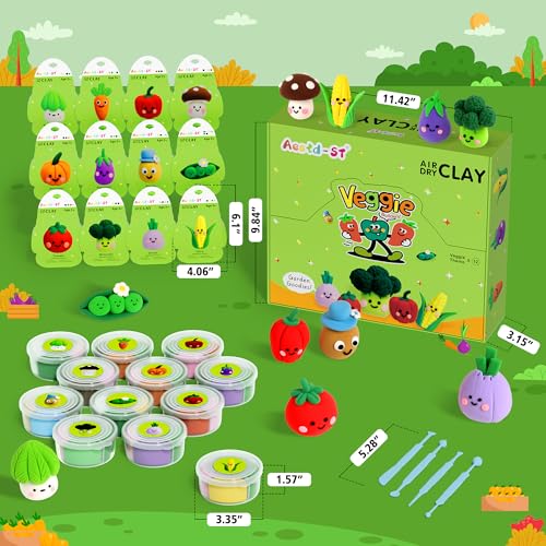 Aestd-ST Air Dry Clay Kit - Vegetable Theme, Modeling Clay for Kids | DIY Magic Clay with Tools and Tutorials, 12 Boxes Molding Clay, Ultra Light, Soft & Non-Sticky, Arts and Crafts Gift for Kids - color: Vegetable Theme