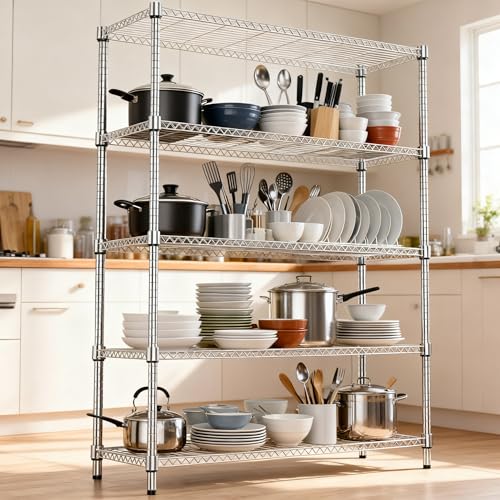 M MZG 1750LBS 47.2" W 5 Tiers Shelf Steel Storage Shelves Metal Shelving Unit Steel Organizer Wire Rack for Home,Kitchen,Office,Garage Chrome 17.7" D x 47.2" W x 72.4" H - color: Chrome, size: 5 tier, 17.7" D x 47.2" W x 72.4" H
