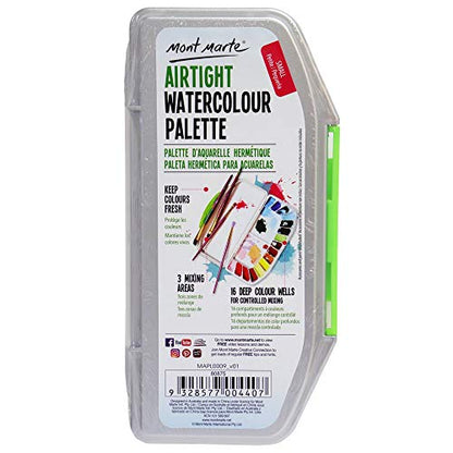 Mont Marte Airtight Watercolor Palette 16 Slot. 3 Mixing Areas and 16 Deep Color Wells.