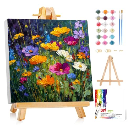 Framed Paint by Numbers Kit for Adults Beginner & Kids Ages 8-12 Flower Adult Paint by Number Kits on Canvas with Easel Floral Painting by Numbers for Adults with Frame DIY Painting Kits 8x8 Inch - color: NZB26, size: 8x8 Inch