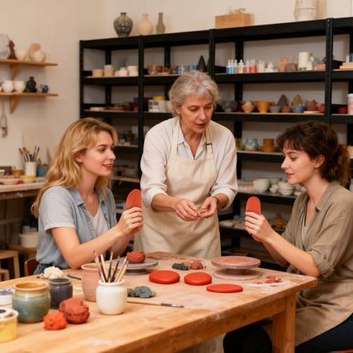 6 Pieces Red Pottery Ribs Soft Rubber Pottery Clay Ribs Set Ceramic Shaping Tools Silicone Sculpting Tools with 3 Different Sizes for Smooth Finishing and Removing Finger Marks