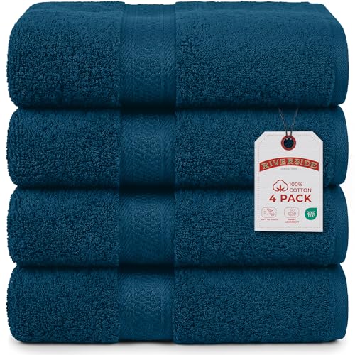 RIVERSIDE 4 Pack Luxury Large Bath Towels, 27x54 Inches, 600 GSM, Blue | 100% Cotton, Larger & Lightweight Towels for Shower & Bathroom, Highly Absorbent & Quick-Dry, Perfect for Daily Use - color: Blue Opal, size: Bath Towels - 4 Pack