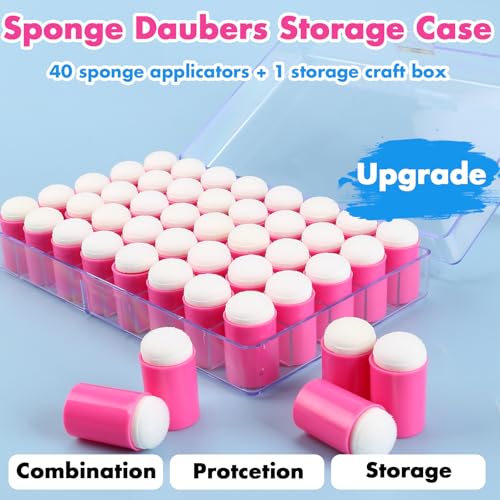 40 Pieces Sponges Daubers with Storage Case - Finger Sponge Daubers with Soft Sponge Head - Perfect for Painting, Drawing, Stenciling, Card Making and More - color: Pink