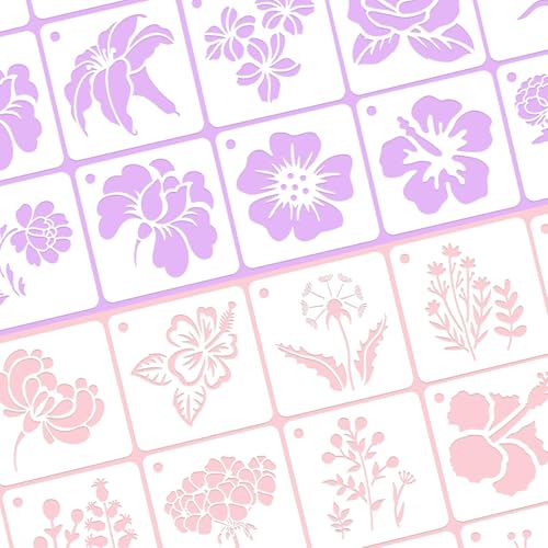 JULMELON 20 Pcs Flower Stencils for Painting on Wood Reusable Sunflower | PET Plastic, Flower Stencils for Crafts Reusable, Wall Floor Rock Art Painting, Large Flower Stencils, 3 Inch DIY Projects - style: Flower Stencils