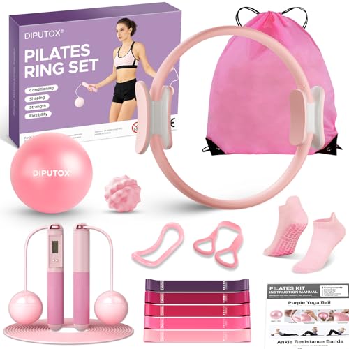 Pilates Ring Kit for Women, Pilates Equipment Accessories, Home Workout Set with Magic Circle, Mini Exercise Ball, Ankle Resistance Bands & Yoga Socks, for Fitness, Toning & Better Me Gifts - size: 14 Count(Pack of 1)